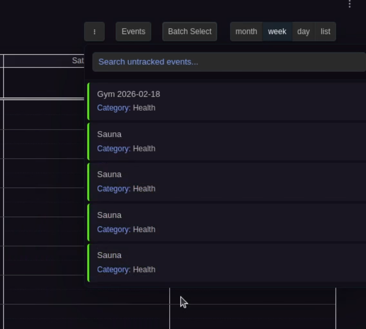 Untracked Events Menu