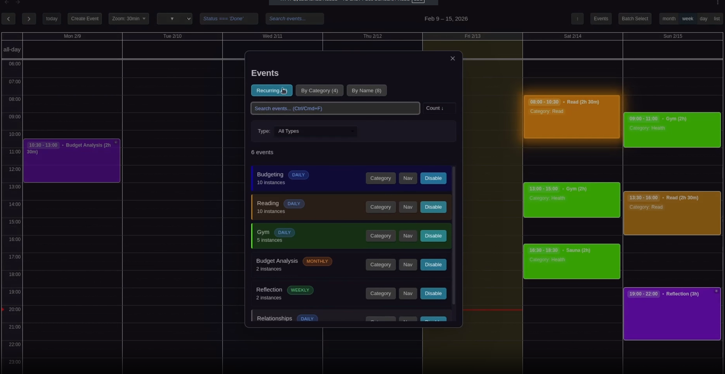 Recurring Events Modal
